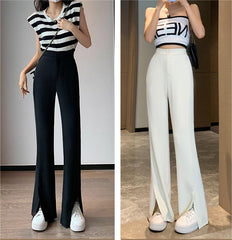 Black Split Wide-Leg Semi-Elastic Blazers