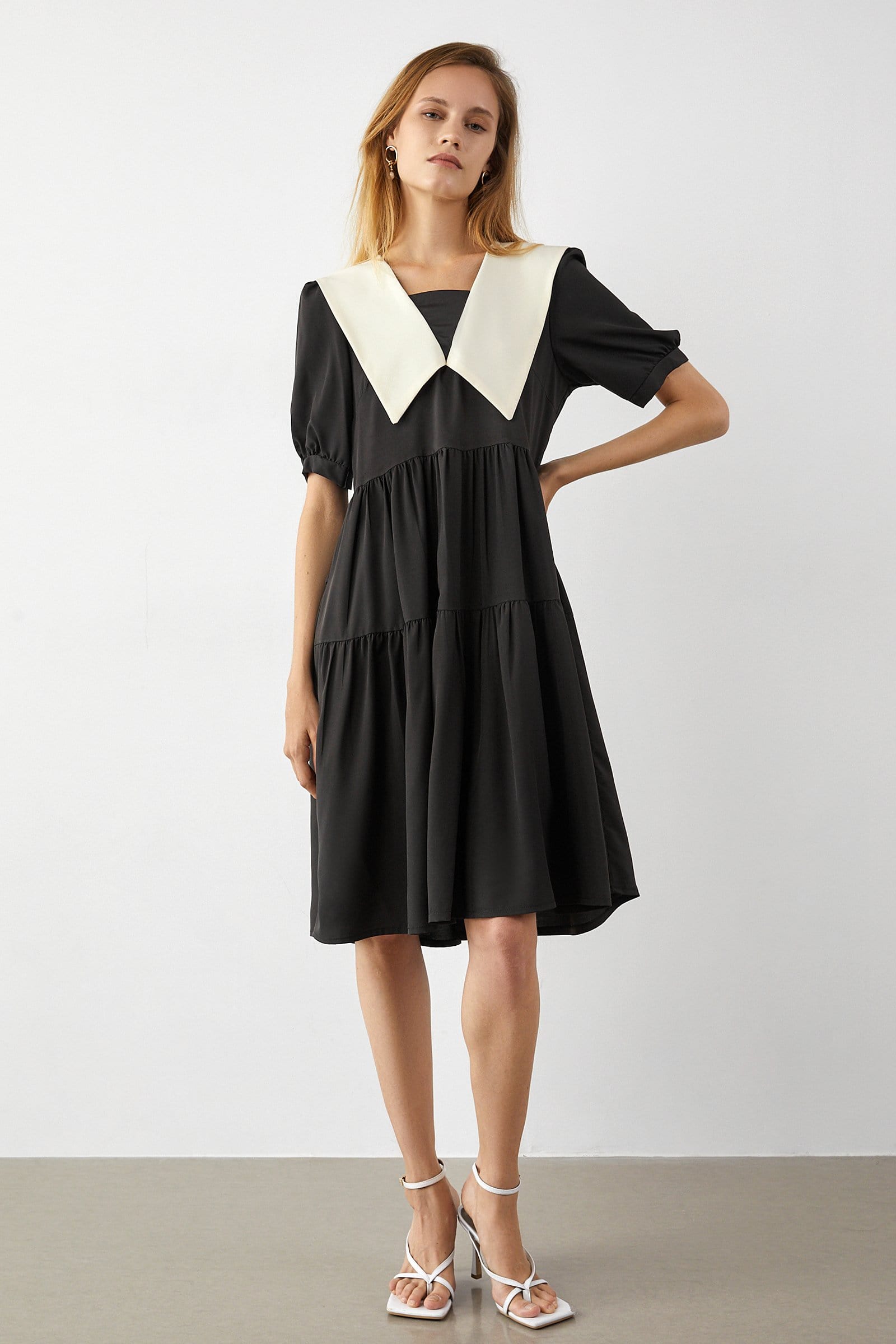 Kaylie Black Lapel Midi Dress