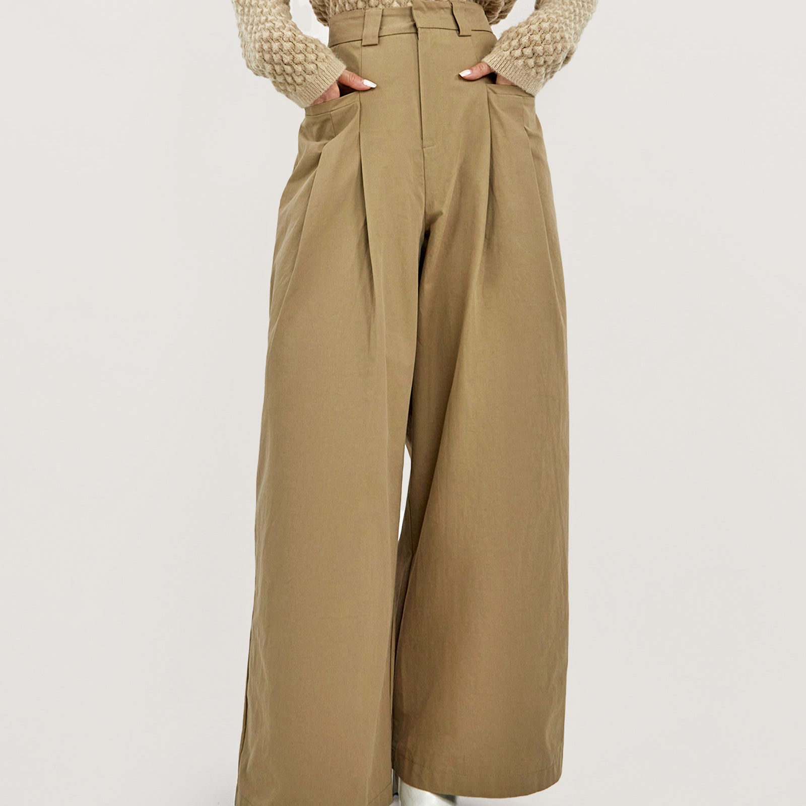 High Waist Solid Wide Leg Pants