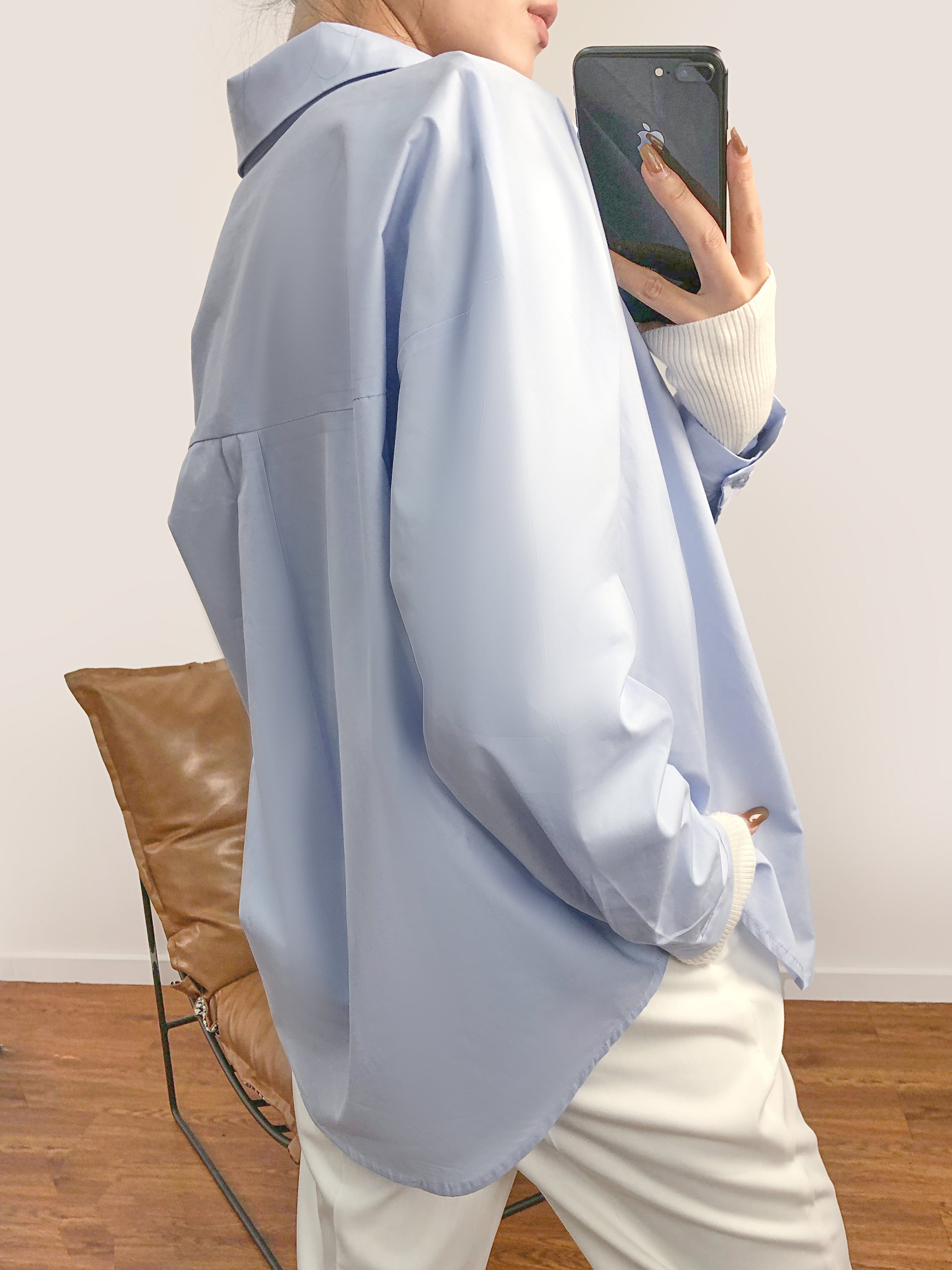 Light Blue Oversized Button-Up Cotton Shirt