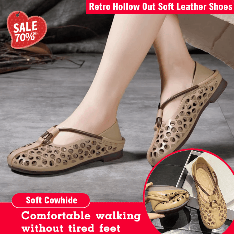 retro hollow soft leather shoes