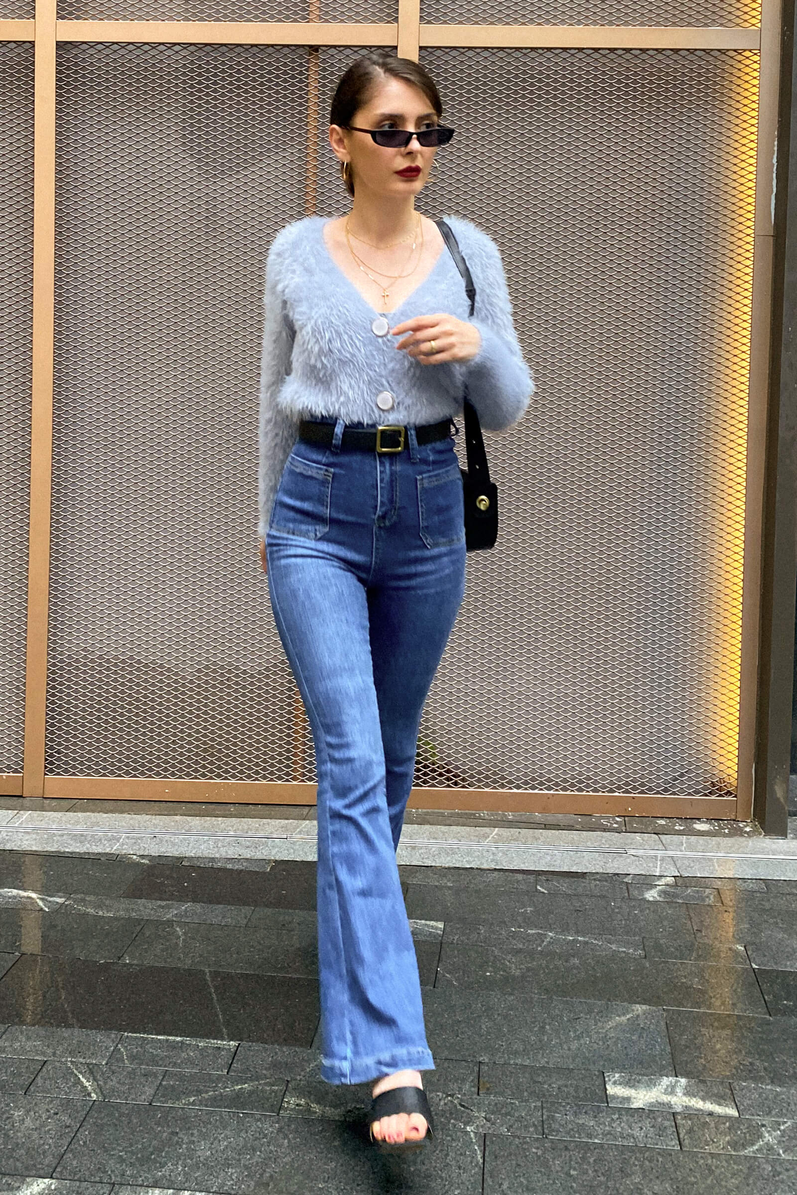 Dark Grey V-Neck Fuzzy Knit Cropped Cardigan