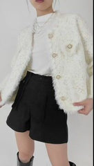 White Patched Pocket Frayed Trim Cardigan