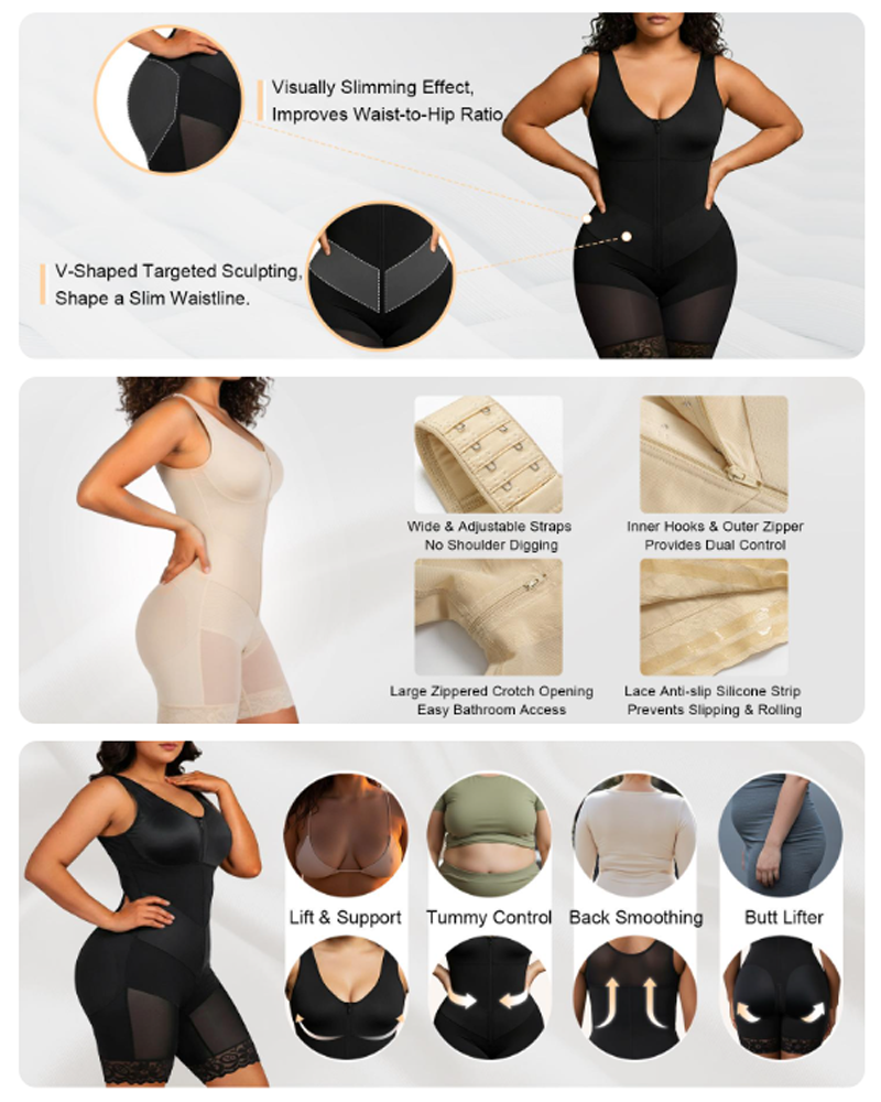 Women's V-shaped Elastic Band Design S-curve Shaping and Tummy Control Bodysuit