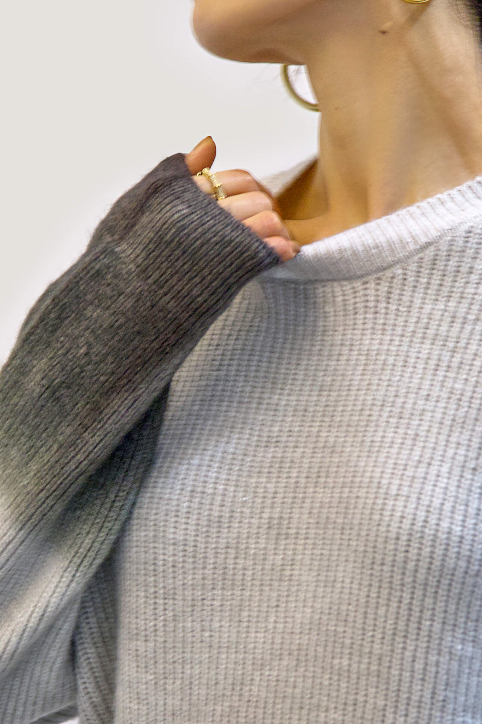 Grey Two-Tone Knit Sweater