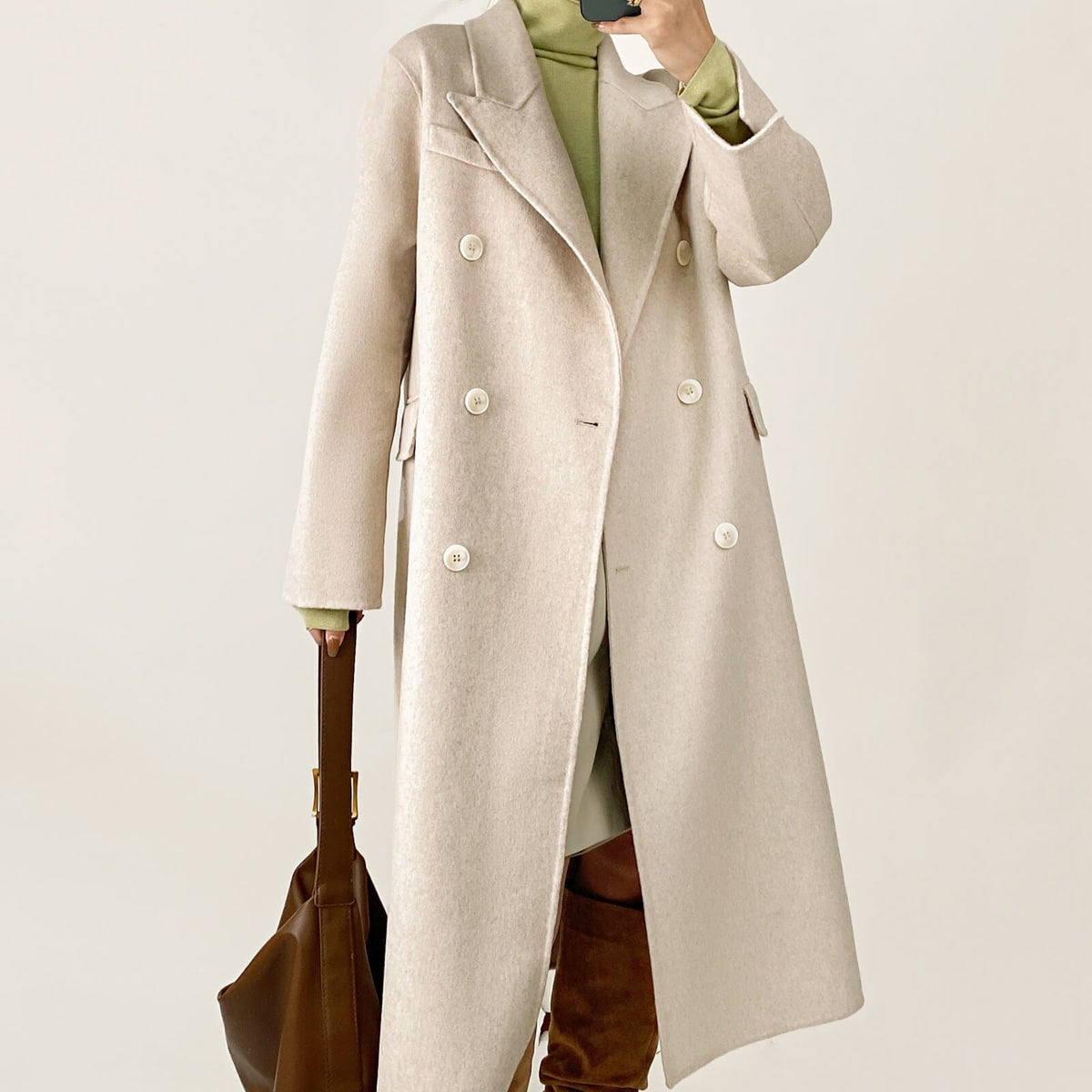 Gainsboro Premium Wool Double-Breasted Collared Longline Coat