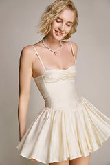 Ivory Ruched Sweetheart Neck Spaghetti Strap Mini Dress