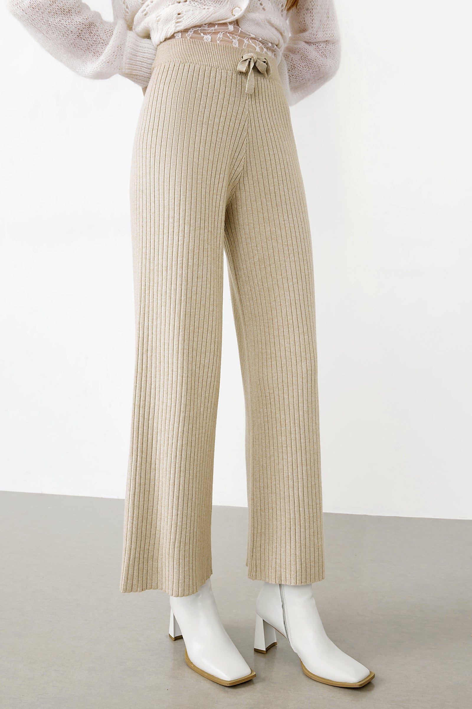 Lowman Beige High Waist Knit Pants