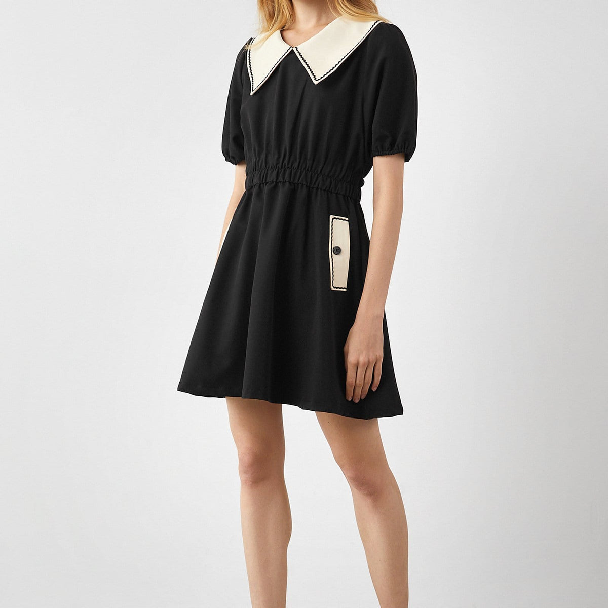 Zoie Black Puff Sleeves Mini Dress