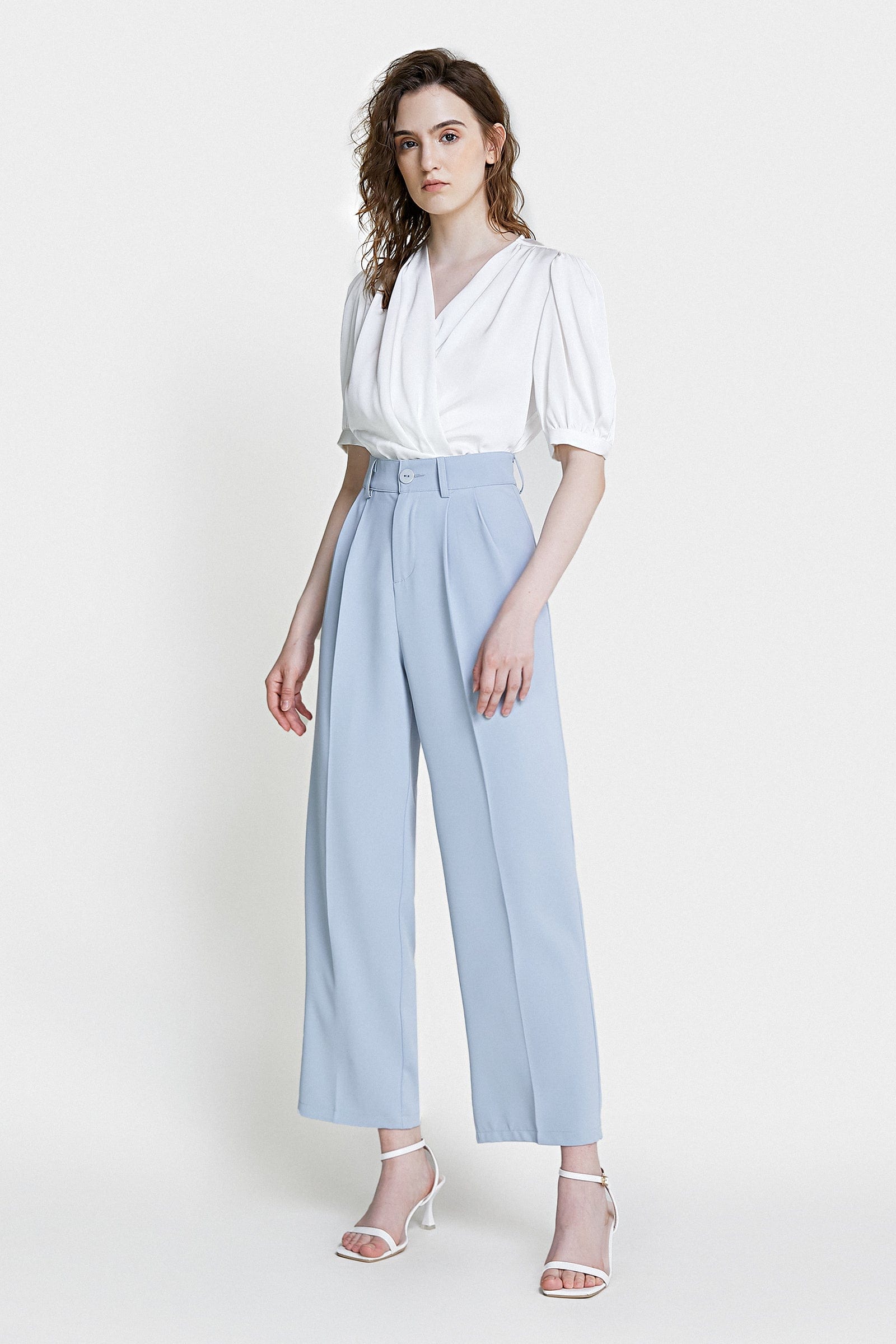 White Surplice Neck Ruched Blouse