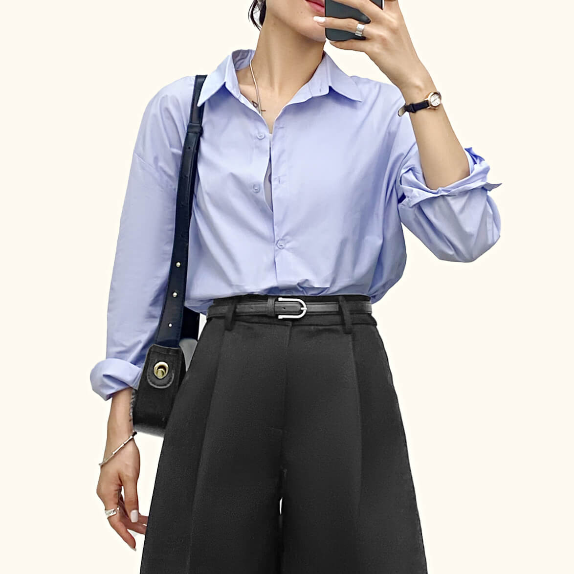 Light Blue Oversized Button-Up Cotton Shirt