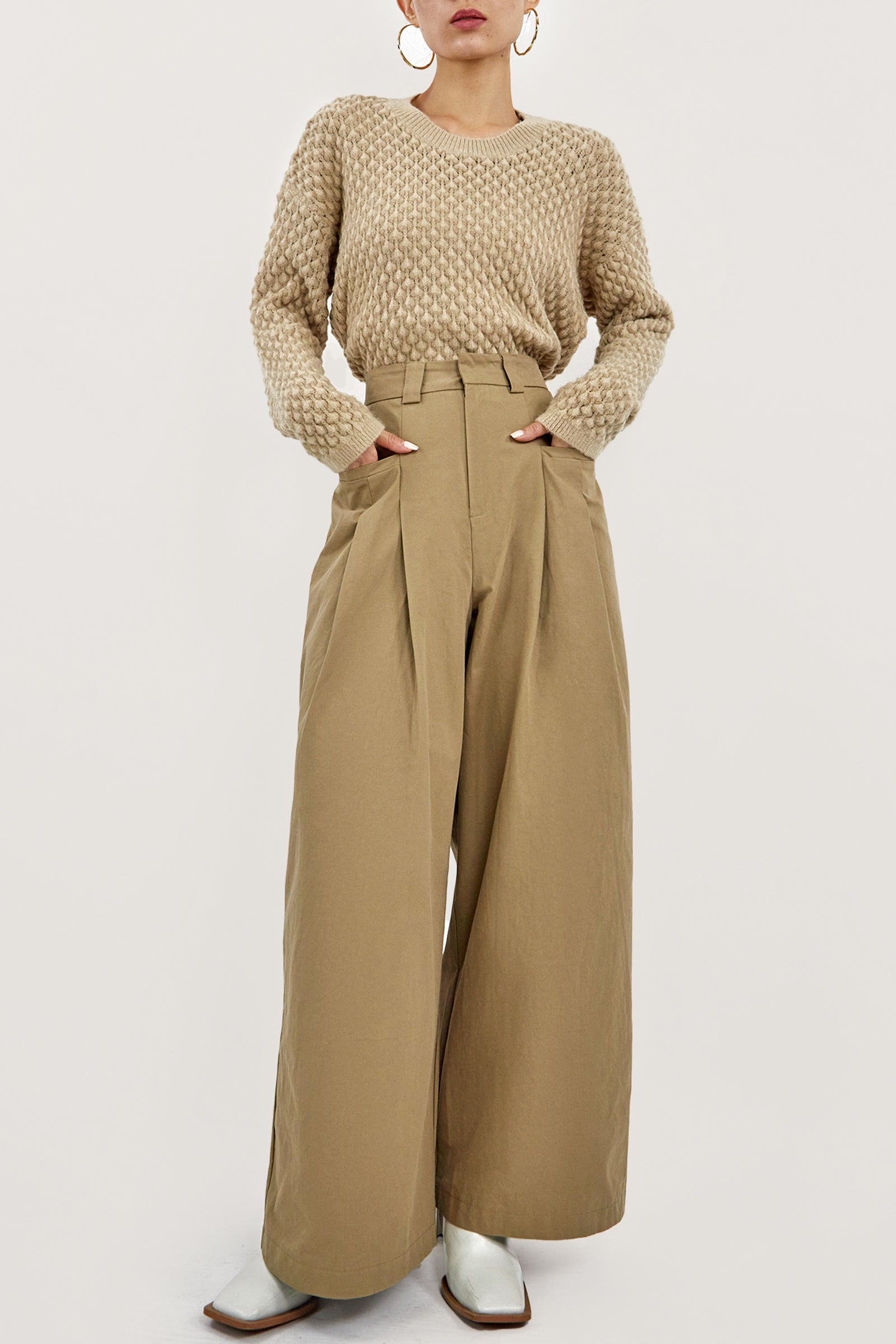 High Waist Solid Wide Leg Pants