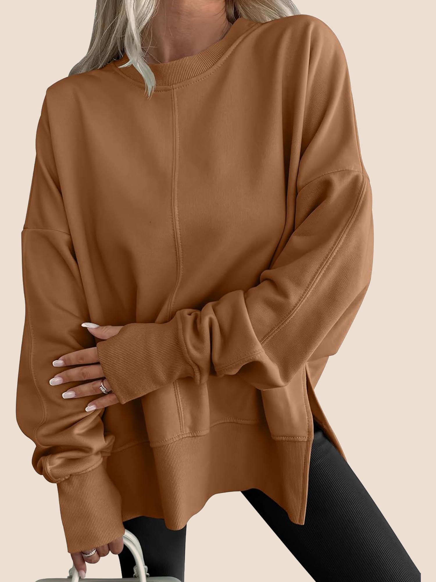 Oversized Thumbhole Long Sleeve Side Slit Sweatshirt