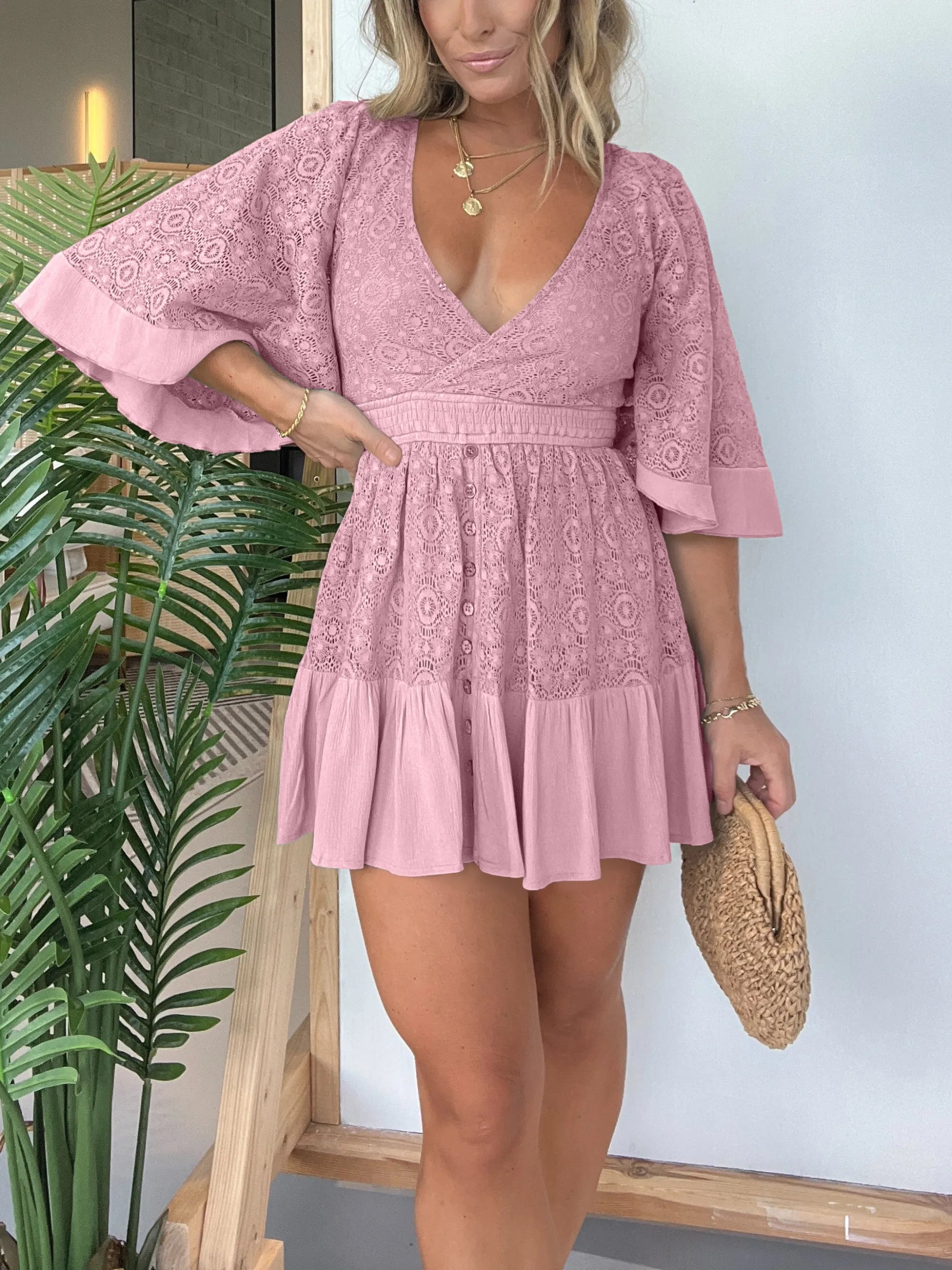 Lace Crochet Dress Built-in Shorts