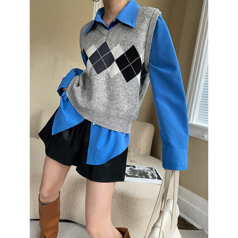 Loose A-leg Elastic Short Leather Pants