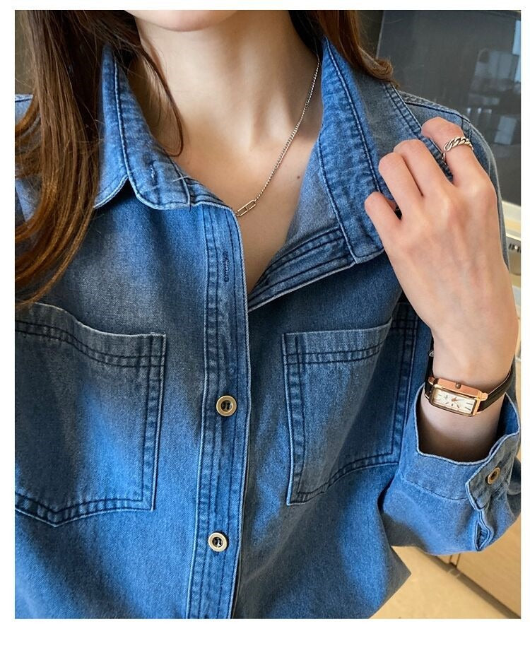 Literary Retro Denim Cardigan Shirt