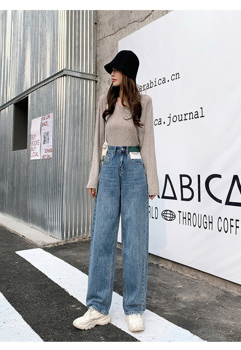 High Waist Wide-Leg Straight Jeans