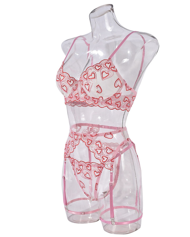 Open Cup Lingerie Set â€?Embroidery Temptation 4-Piece Set