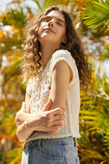 White Floral Embroidery Knitted Crop Top