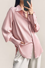 Pink Button-Up Satin Work Shirt