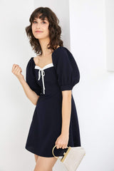 Draping Neckline Navy Mini Dress