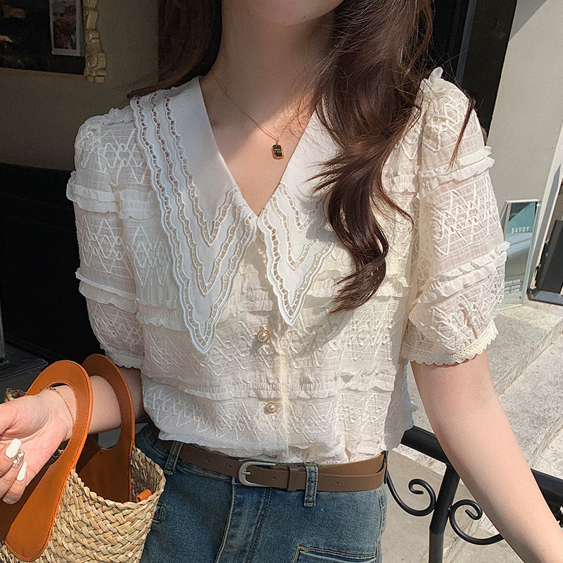 Jakayla Beige Doll Collar Shirt