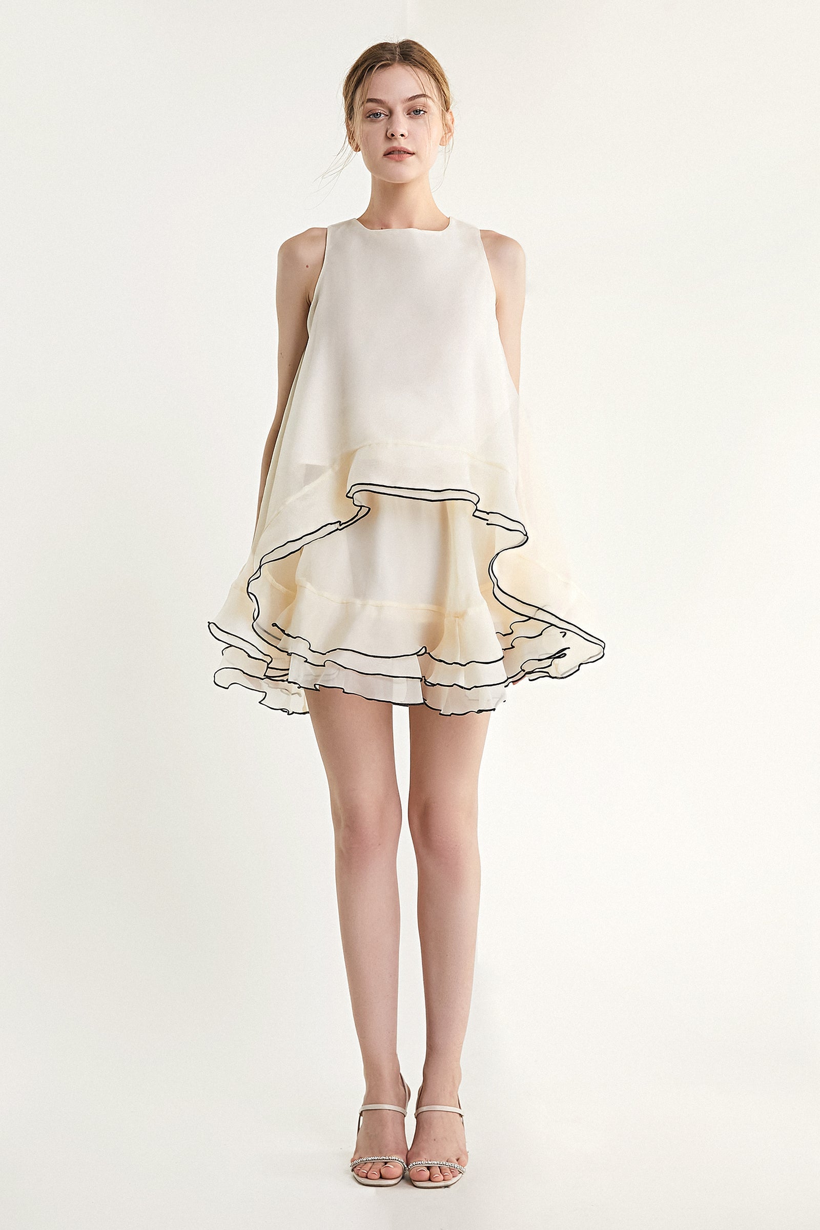 Ivory Contrast Trim Cold Shoulder Top & Mini Skirt Two-Piece Set