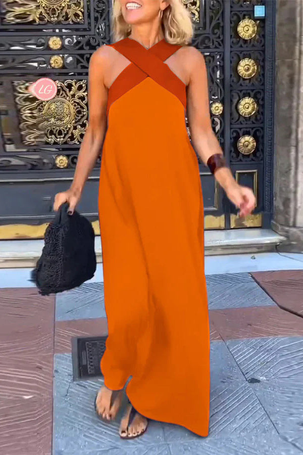 cross backless sleeveless dress