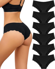 6-Pack Seamless Underwear for Women Low Rise Hipster Wave Edge No Show Bikini Panties Womens Cheeky