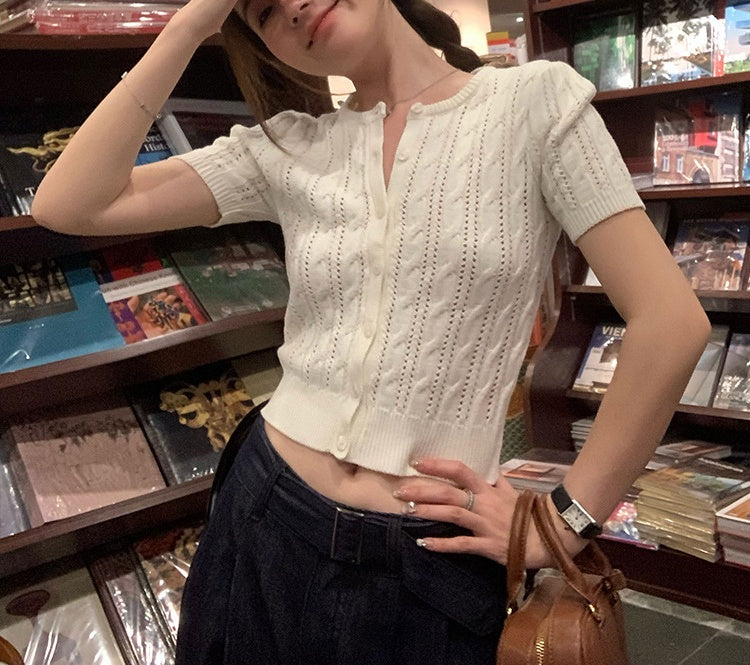 Hollow Knit Buttoned Top