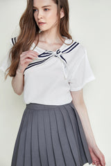 White Sailor Collar Short Sleeve Blouse