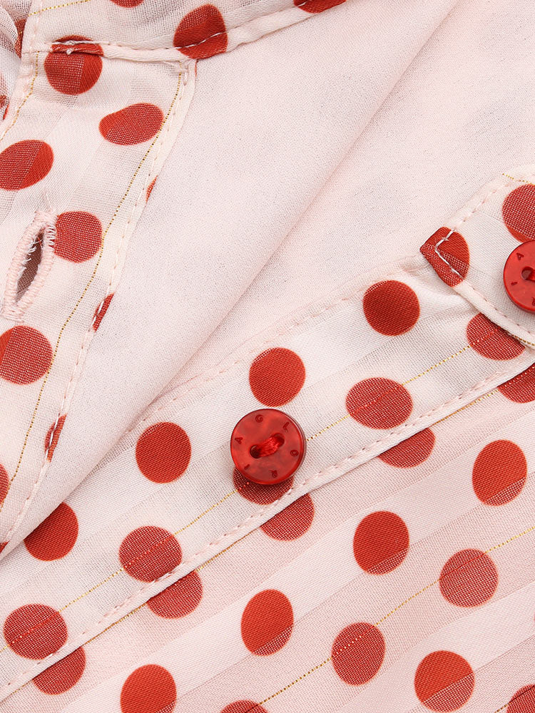 Gathered Waist Chiffon Polka Dot Midi Dress