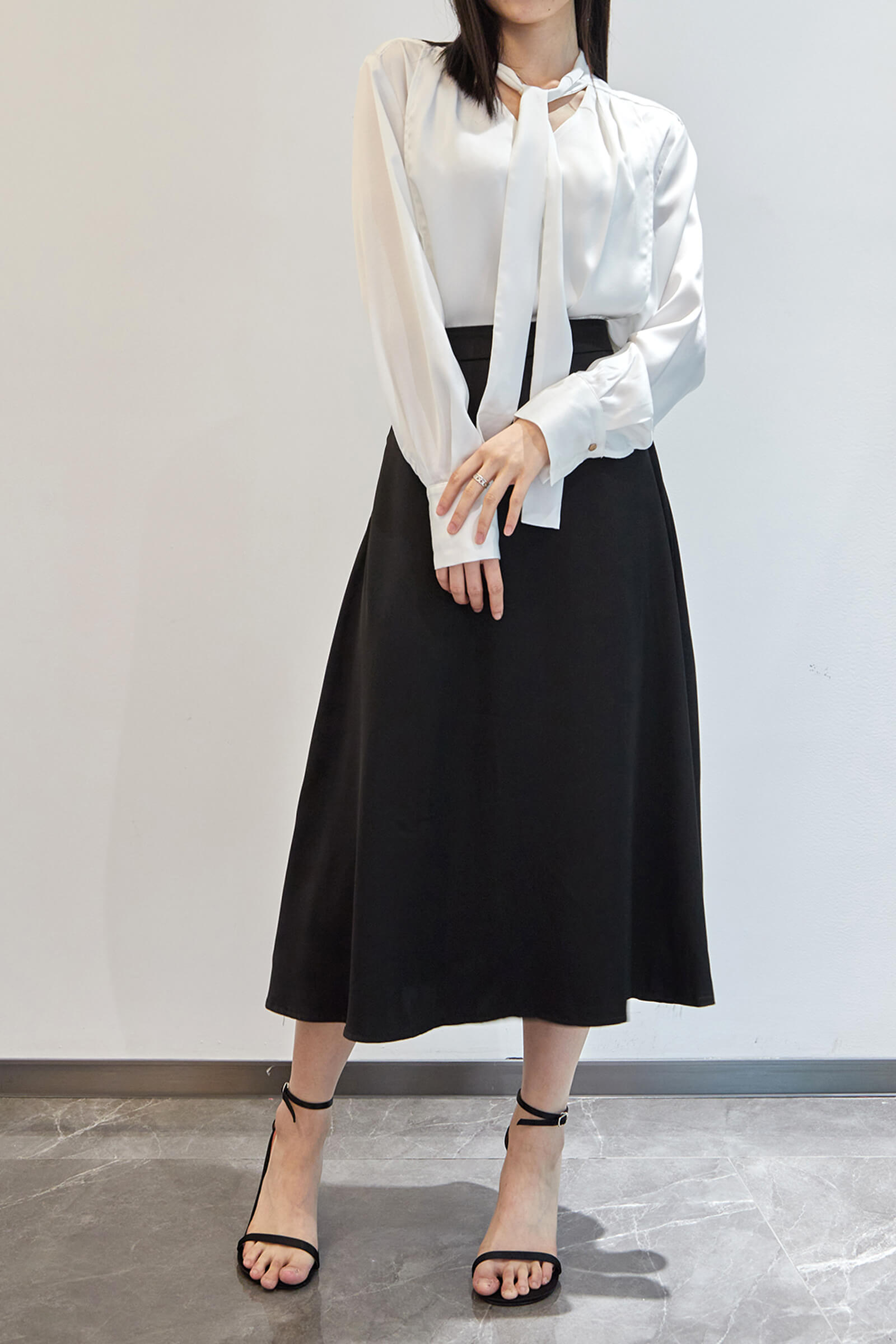 White Tie Neck Satin Blouse