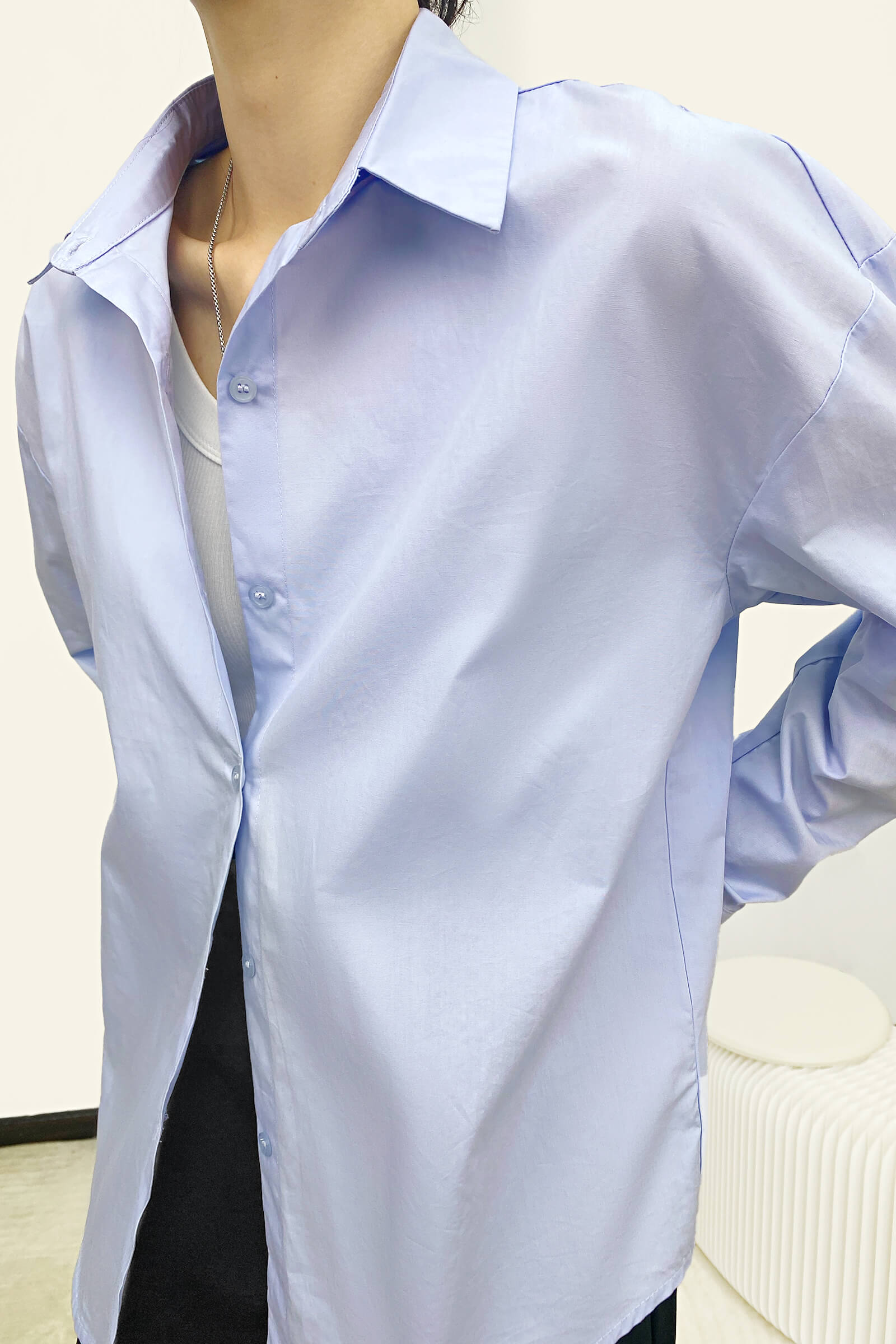 Light Blue Oversized Button-Up Cotton Shirt
