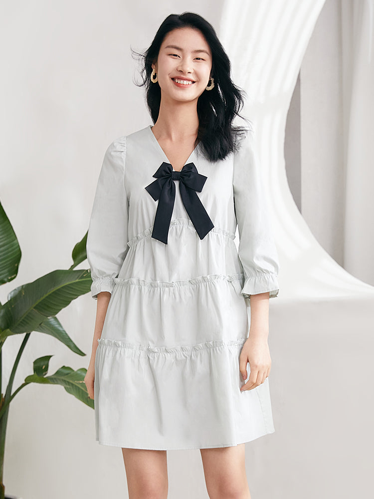 V-Neck Mini Dress With Bow