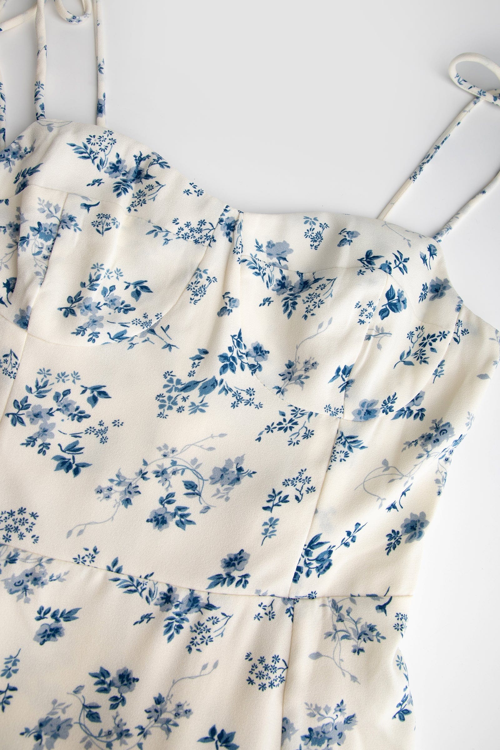 Ivory Floral Print Tie Strap Smocked Detail Mini Dress