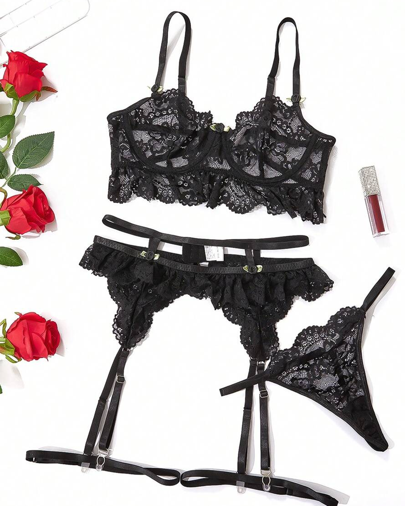 Floral Lace Sheer Mesh Lingerie Set