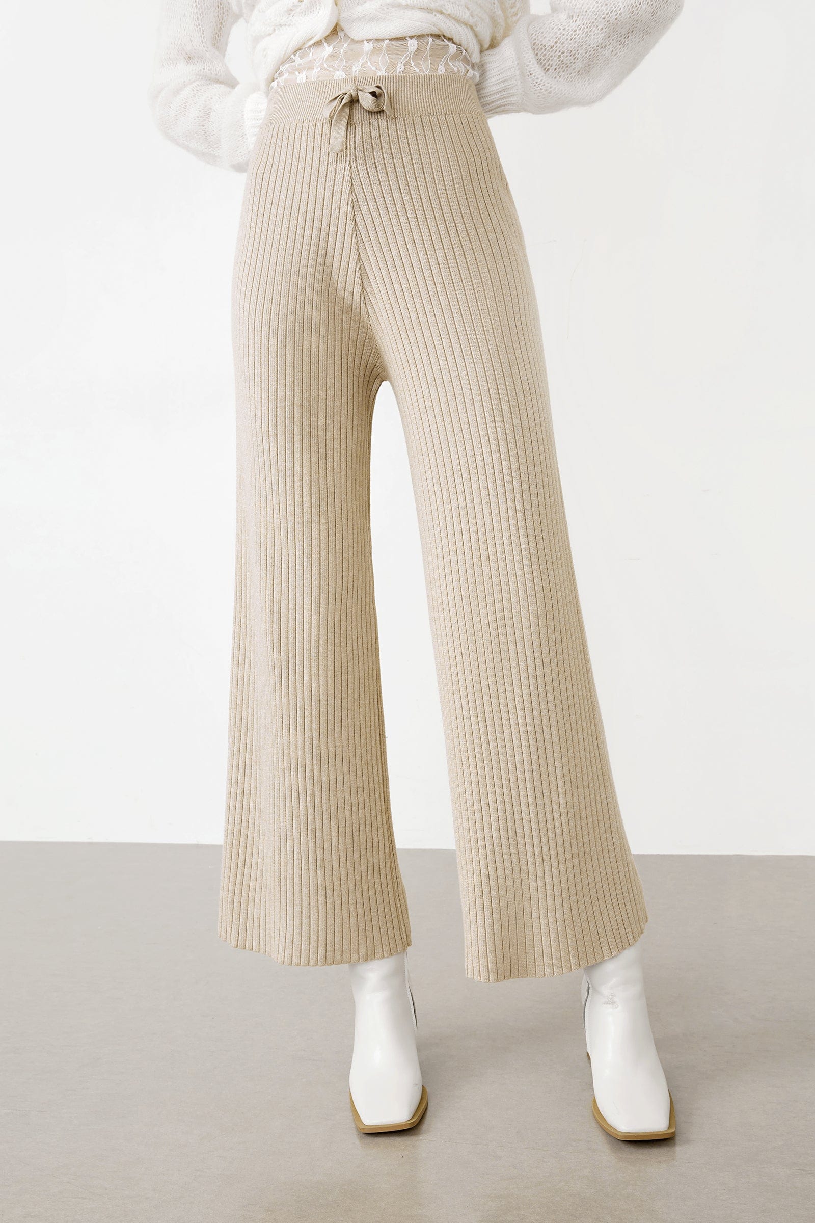 Lowman Beige High Waist Knit Pants