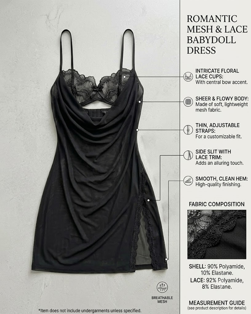 Lace Mesh Sheer Cutout Ruffle Chemise Nightgowns with Thong