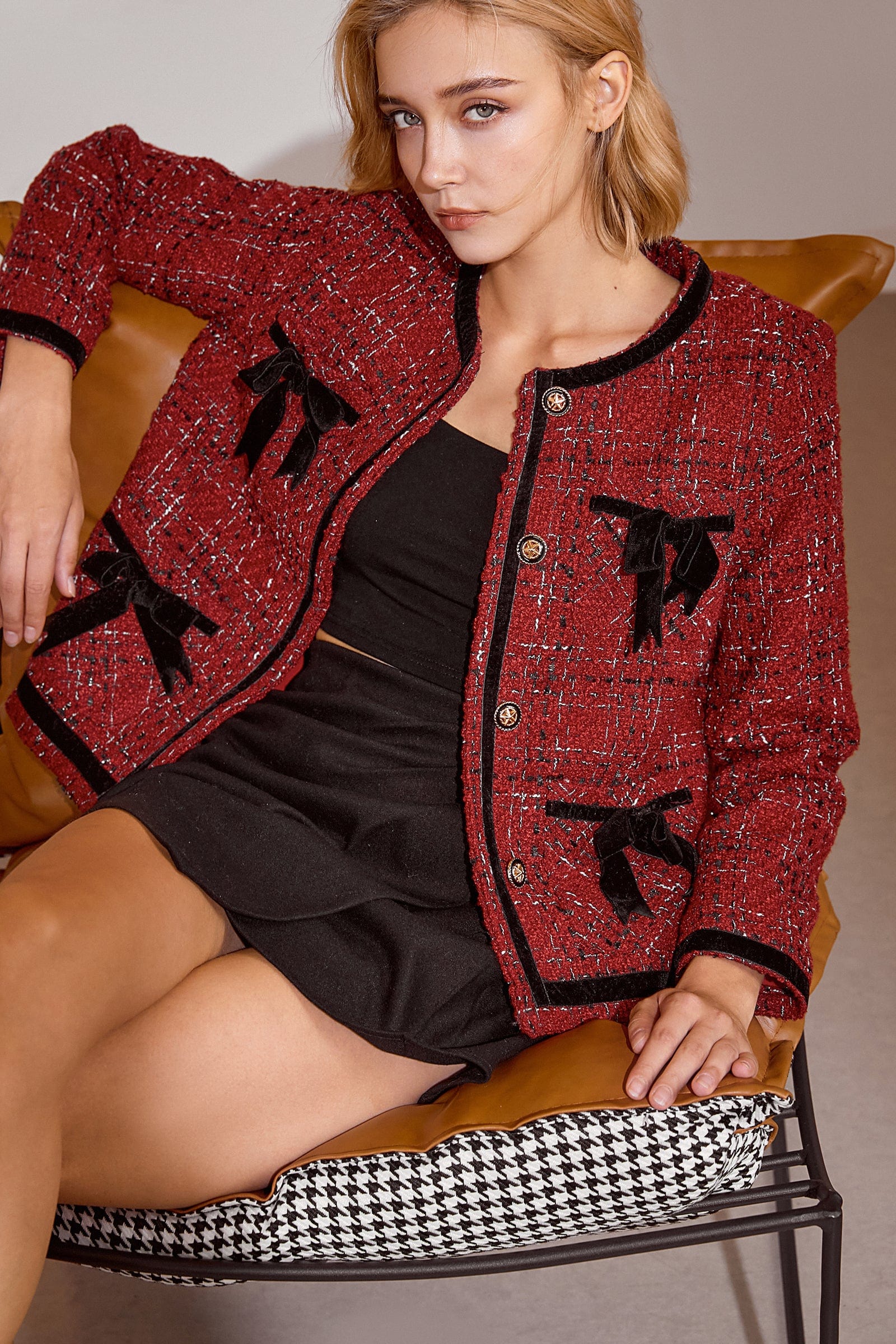 Finlay Fire Brick Bow Textured Jacket Set