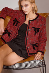 Finlay Fire Brick Bow Textured Jacket Set