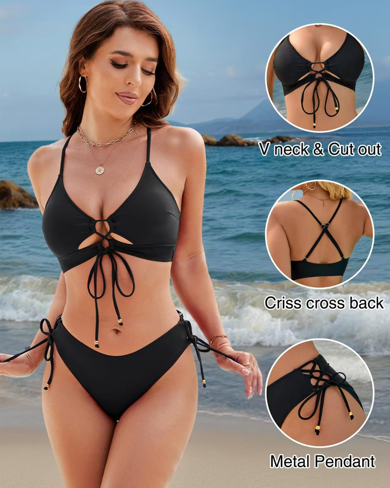 Tie-Strap Backless Two-Piece Bikini