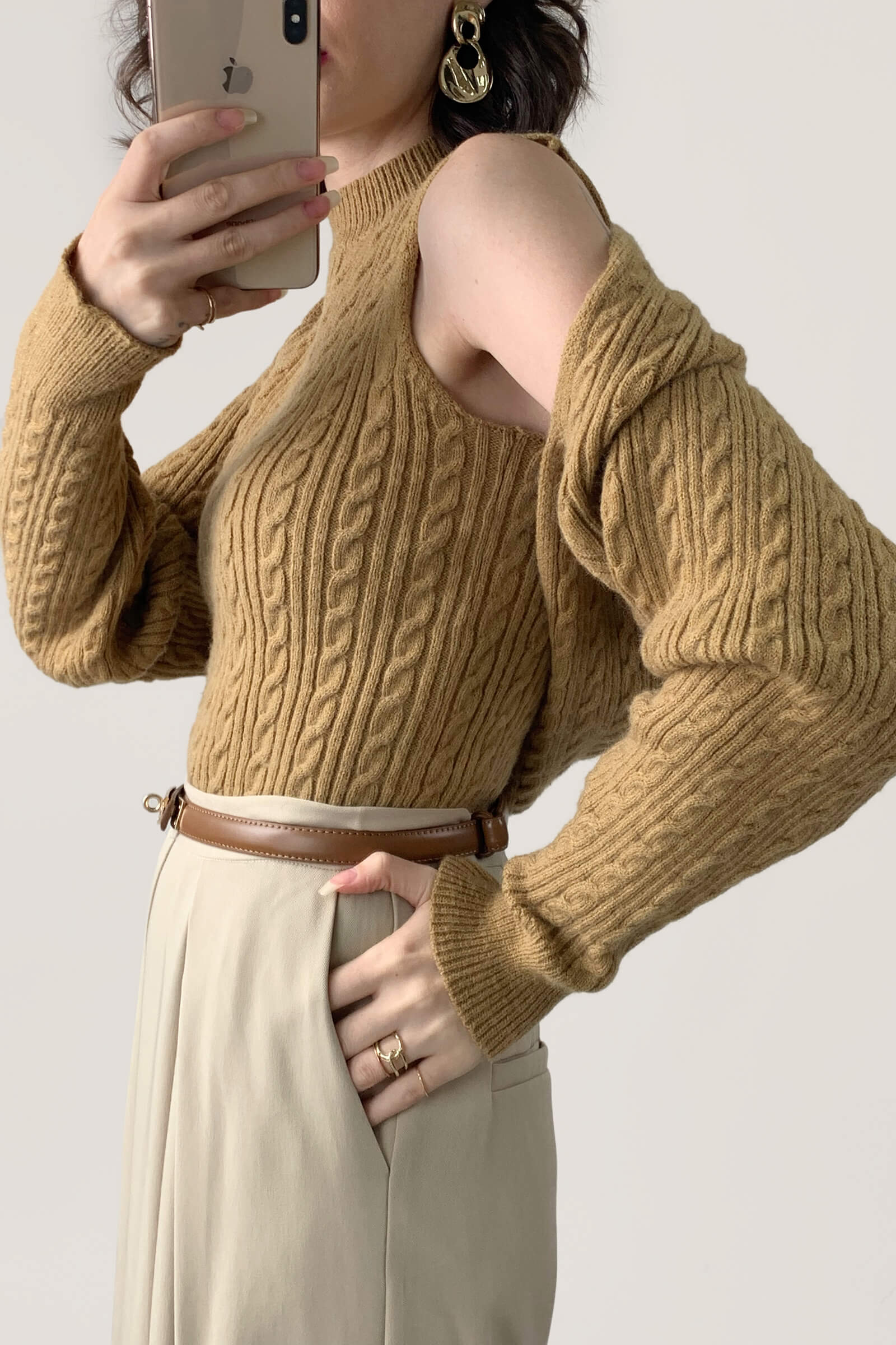 Peru Cable Knit Shrug Cardigan & Vest Two-Piece Set