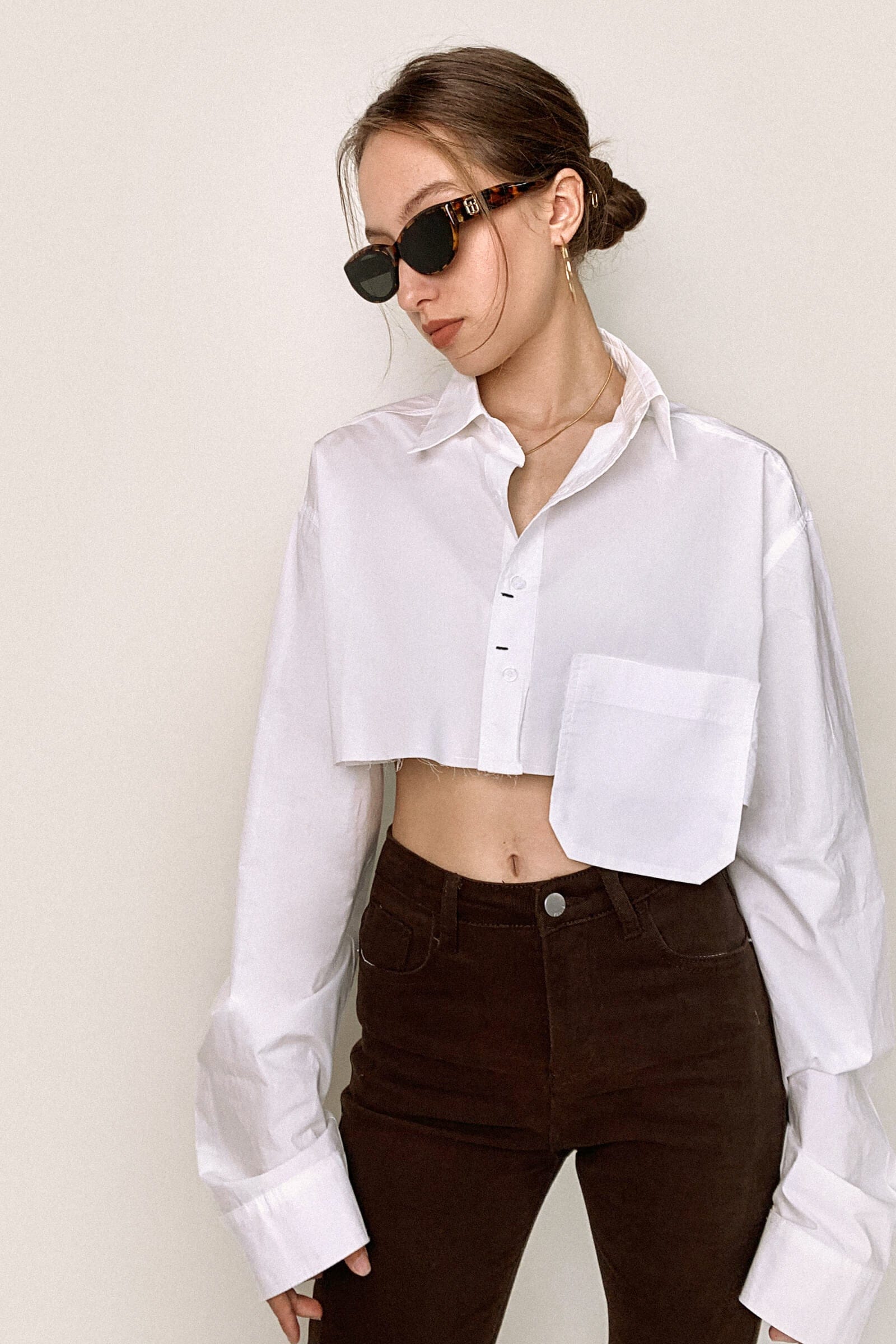 White Pocket Detail Cropped Shirt