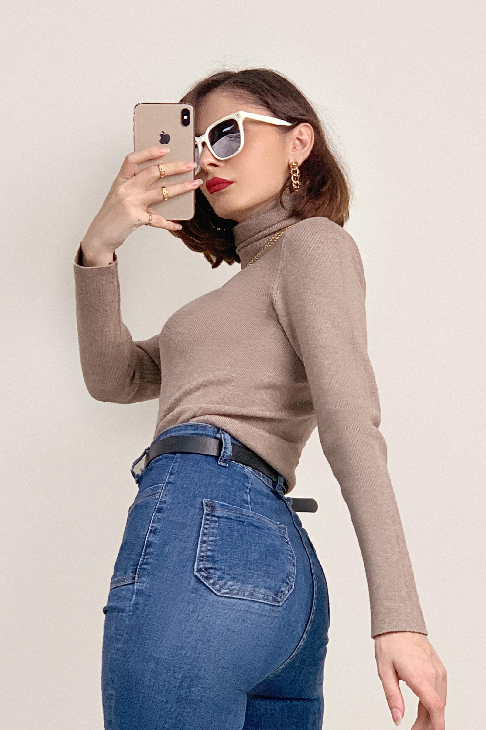 Tan Slim Fit Turtleneck Sweater