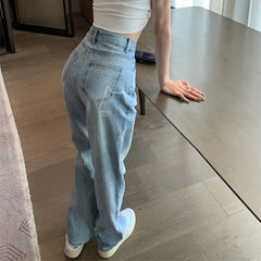 Light Blue Letter-Print Straight-Leg High-Rise Jeans