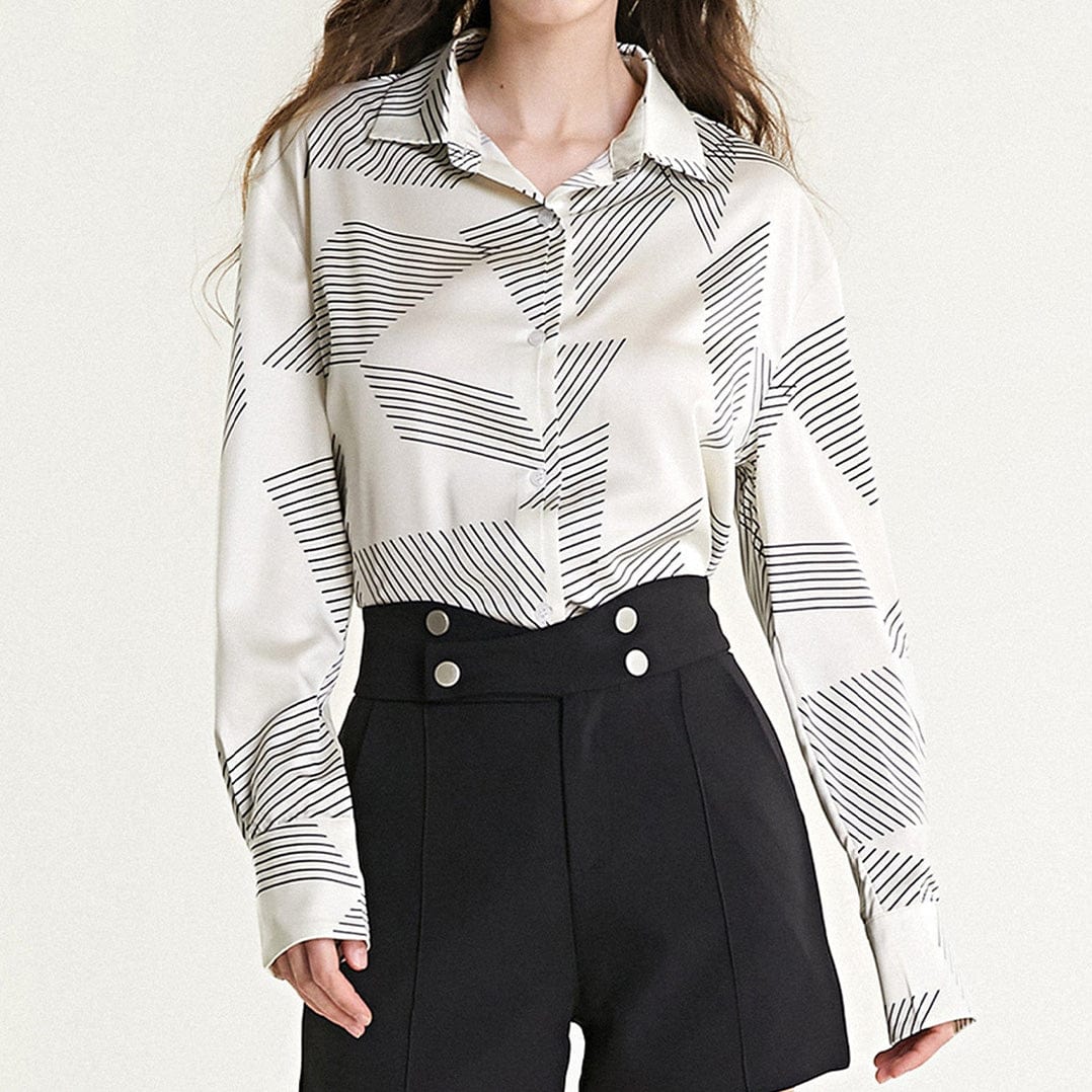 Ivory Satin Striped Oversized Shirt