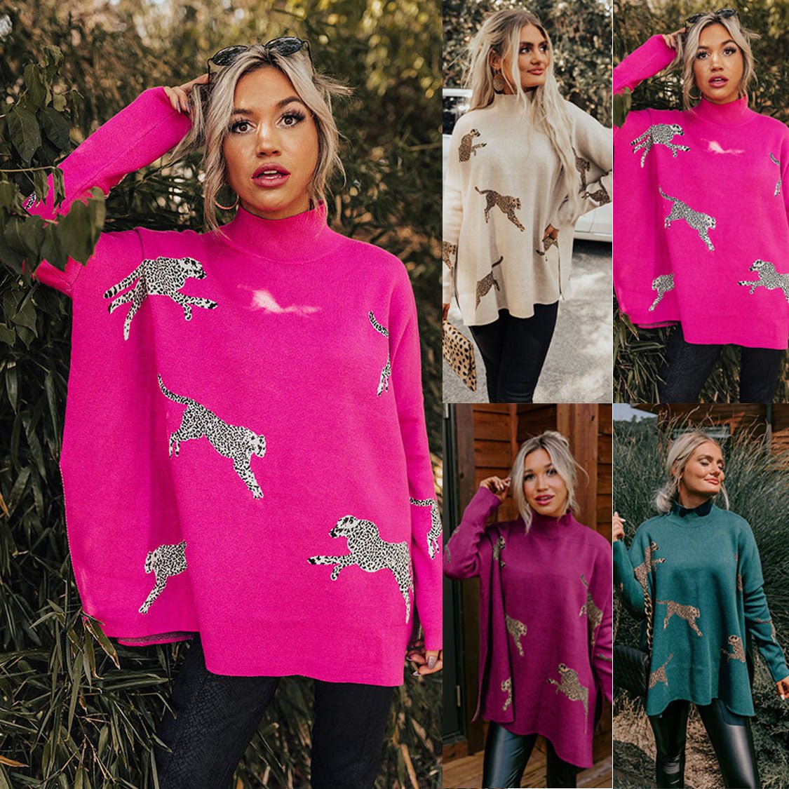 casual vintage tiger and leopard print long sleeve tops