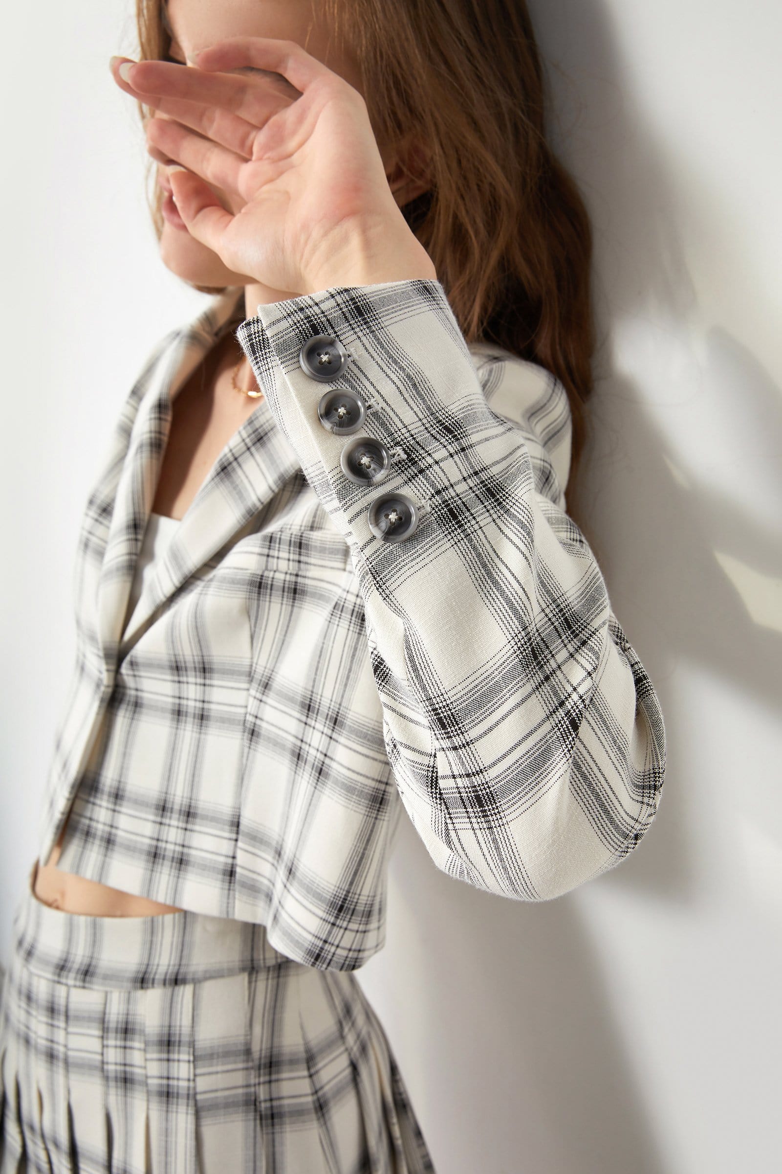 Elliott White Crossbar Plaid Print Blazer