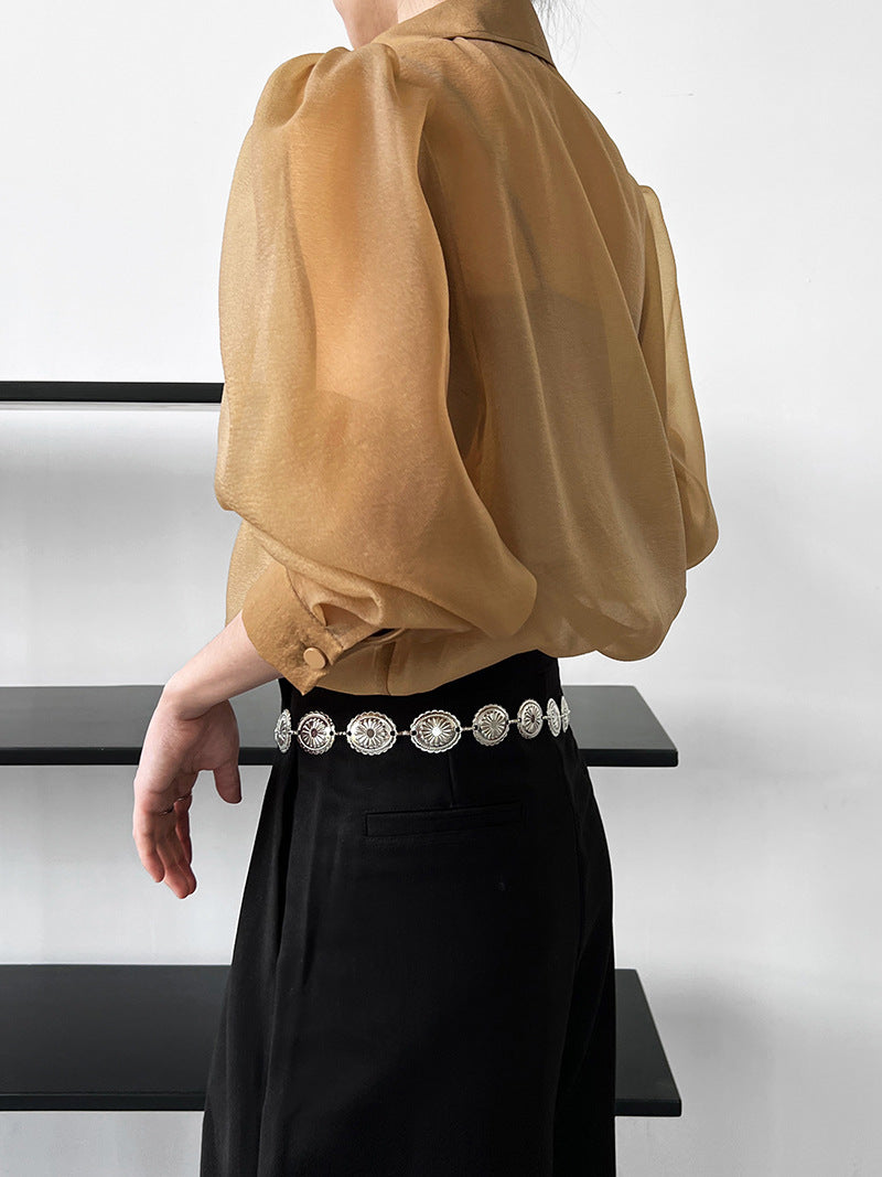 Puff Sleeve Long Sleeve Shirt Caramel Color